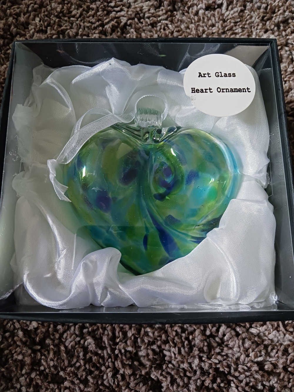 Hand-Blown Glass Heart Ornament in Blue-Green - Picture 6 of 8
